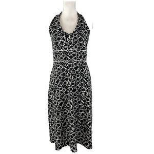 AB Studio Halter Dress size 6 Black White Circles Wedding Guest Beach Vacation